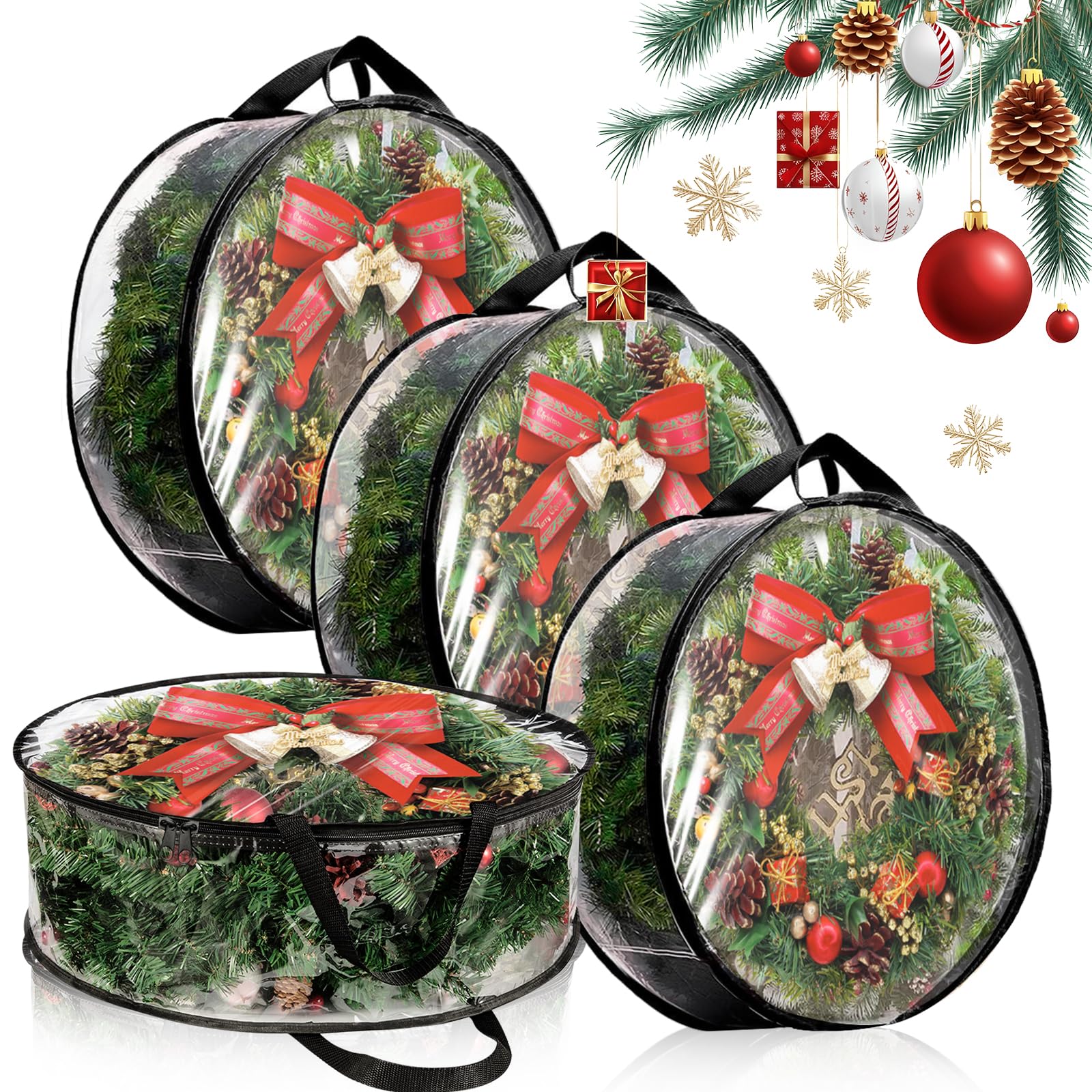 Photo 1 of EATHEATY 4 PCS Wreath Storage Container - 30x8 Inch Christmas Wreath Storage Bags With Zipper - Clear PVC Wreath Protector for Holiday Garland, Seasonal Decor Organization