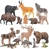 THINKBAY 16PCS Mini North American Woodland Animals Figurines Toys, Realistic Jungle Wild Animal Figures with Wolf,Bear,Bison,Reindeer,Birthday Party Favors Valentine's Day Gifts for Kids