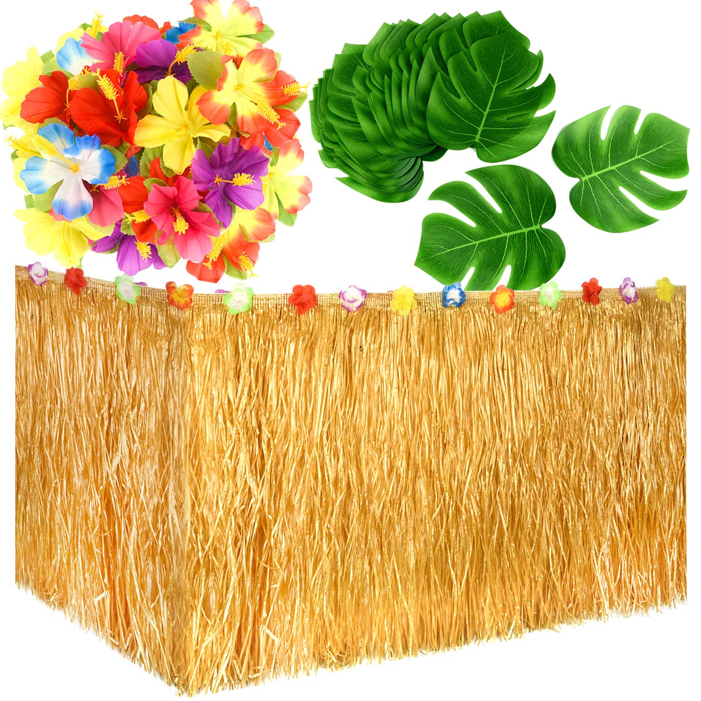 Amazoncom KUUQA Luau Hawaiian Grass Table Skirt And 48 Pcs