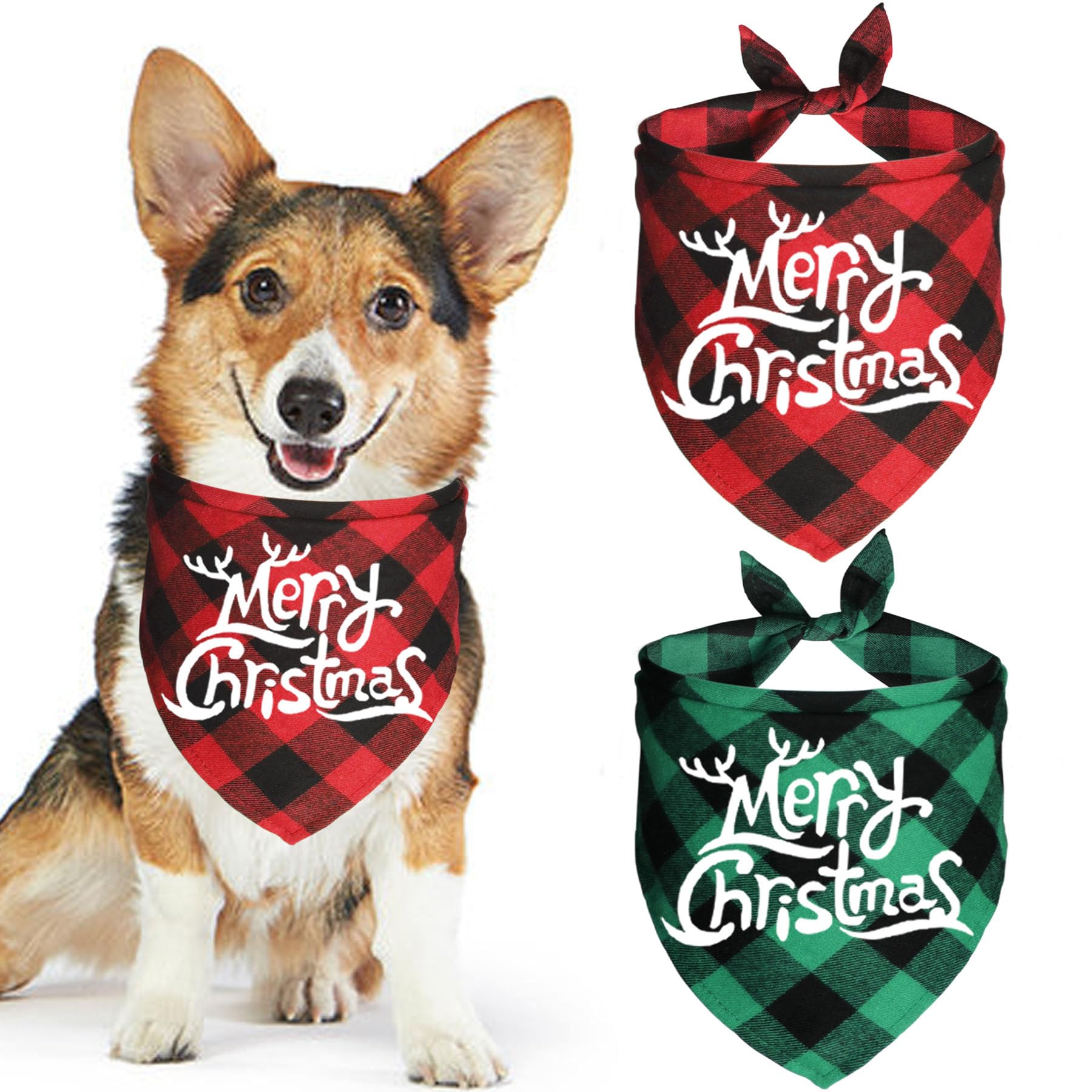 JOTFA 2 Pack Christmas Dog Bandanas, Holiday Dog Puppy Christmas Bandana Scarf Christmas Dog Costume for Small Medium Large Dogs Pets