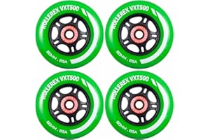 Rollerex VXT500 Inline Skate Wheels – 4-Pack (Optional Bearings, Spacers and Washers) - Durable Replacement Roller Blade Wheels for Indoor & Outdoor Skating (80mm, Turf Green)