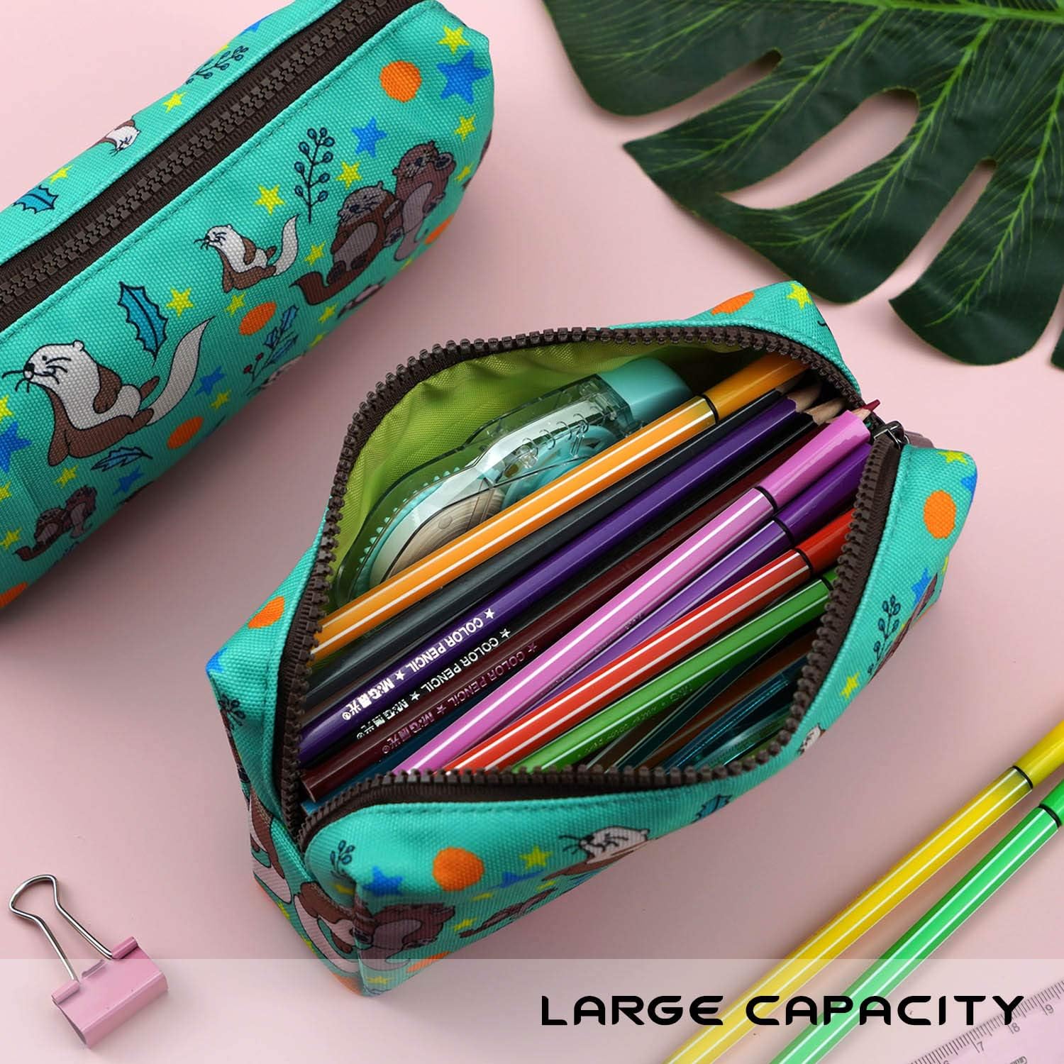 LParkin Otters Pencil Case Canvas Pen Bag Pouch Cute Stationary Case Makeup Cosmetic Bag Gadget Box, Seal Otter - Image 4