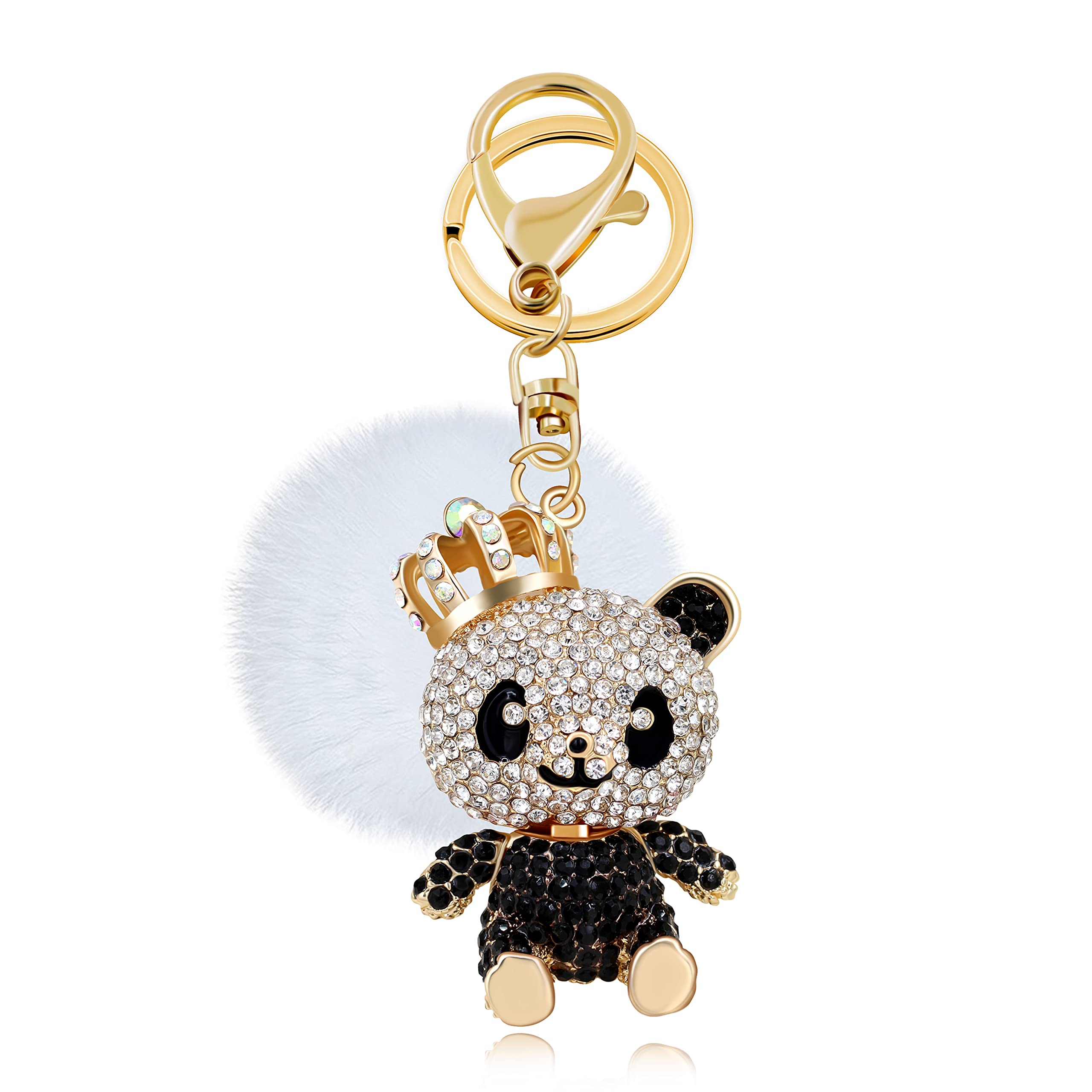 Uloveido Black Panda Keychain Key Fob Chains For Car Bag Gold Color Keyrings for Kids Women