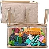 holay 2 Pack Storage Bins PVC Boxes with Transparent Lid & Handles - Durable & Foldable - Multi-Purpose Organizer for Clothes, Books, and More (Brown, Medium)
