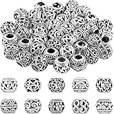 Hicarer 180 Pieces Silver Tone Spacer Loose Beads Hollow Filigree Tibetan Alloy Beads Spacer 10 mm Tiny Metal for Life Design DIY Jewelry Craft Making Necklace Bracelet Supplies