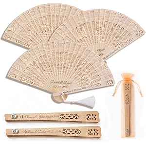 Waxiwarm 20Pcs Personalized Wedding Fans, Custom Folding Fan for Wedding Guests, Customized Foldable Wooden Hand Fans Bulk fo