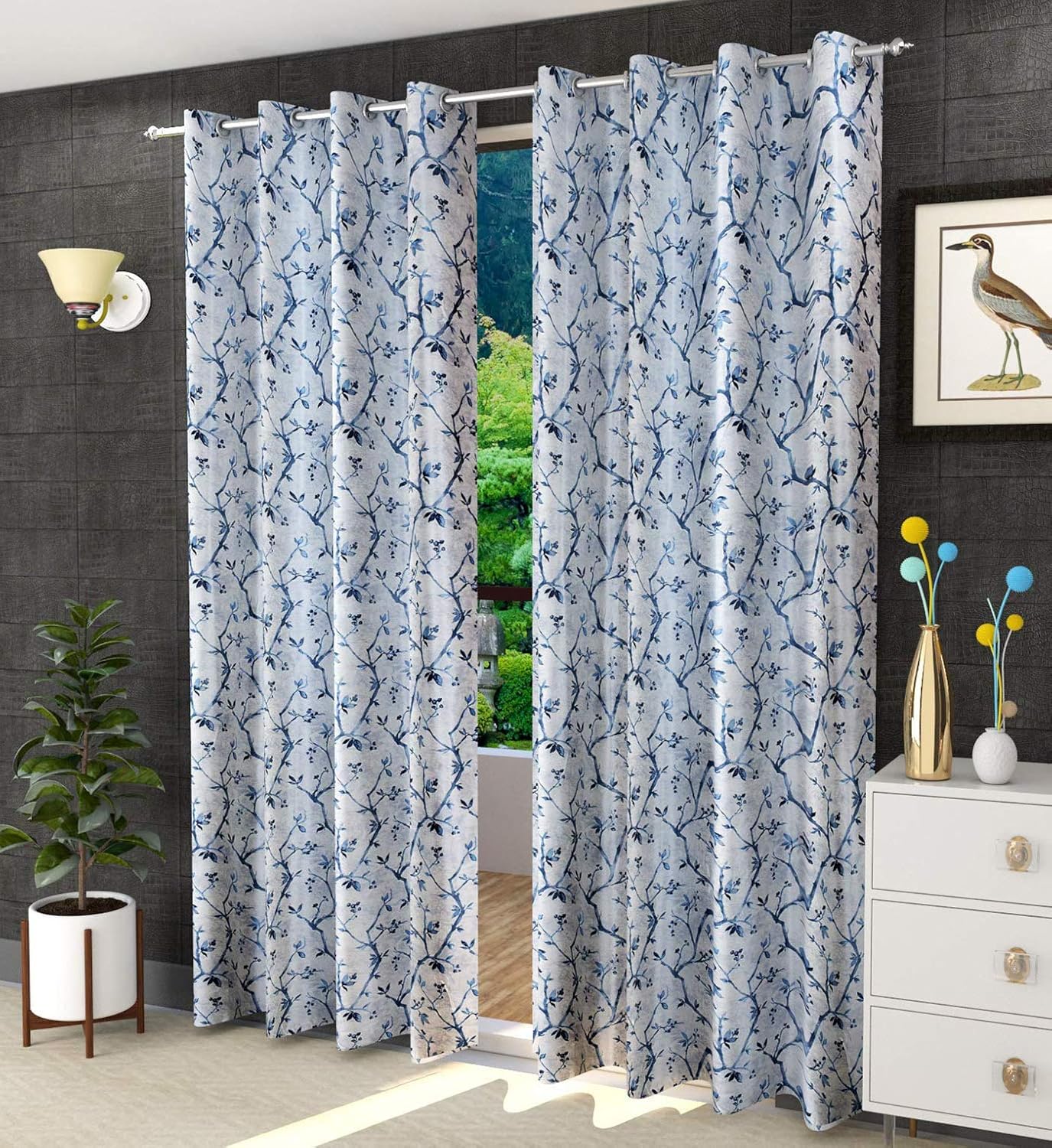 Buy RDK Heavy Polyester Digital Floral Print Eyelet Long Door Curtains