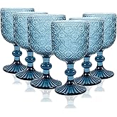 CHLJAR Colored Wine Glass Goblet Set of 6, 14 oz Blue Goblets Glassware, Blue Vintage Glassware for Weddings, Parties, Restaurants, Family Gatherings, Bars, Cafeterias, Dishwasher Safe