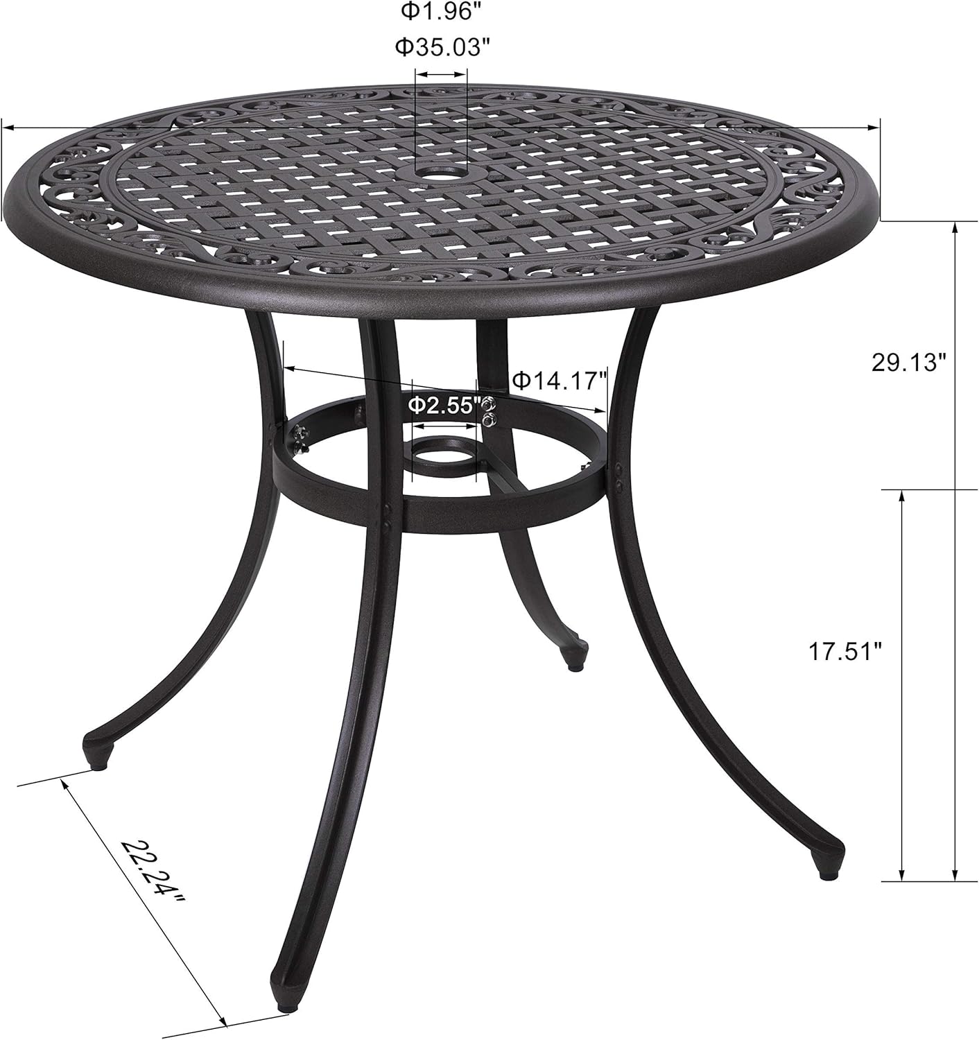 NUU GARDEN 36 Inch Indoor Outdoor Round Patio Bistro Table, Cast Aluminum Conversation Dining Table with Umbrella Hole Black: Kitchen & Dining