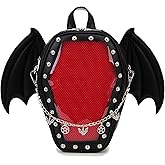 fancybag Goth Coffin Backpack with Detachable Bat Wing Halloween Coffin Ita Punk Shoulder Bag for Enamel Pins Display