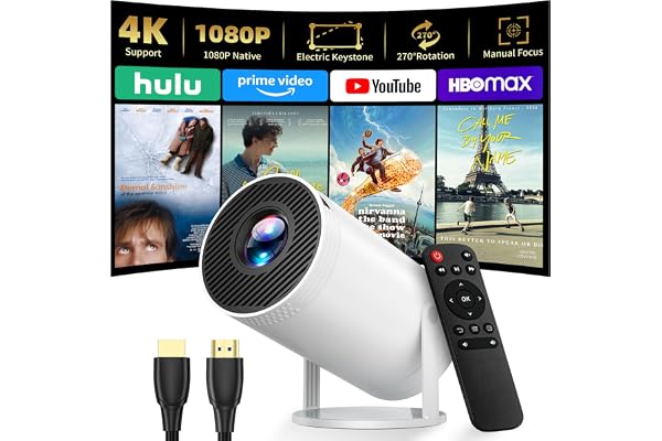 Mini Projector, Native 1080P Portable Projector with Carrying Case, 4K Support, 270°Rotatable Outdoor Movie Proyector, Home Theater Projector Compatible with Phone/TV Stick/Laptop/PS4/HDMI/USB