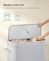 SONGMICS 100L Bamboo Laundry Hamper with Lid Removable Liner Grey LCB063G01 view 4