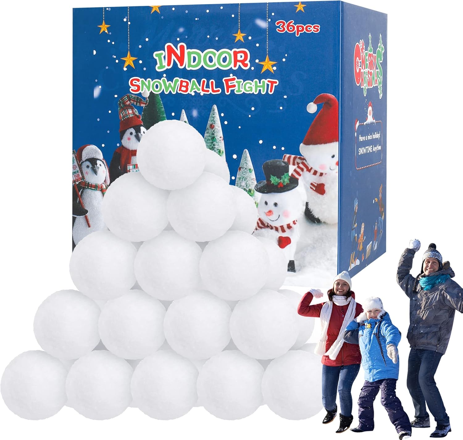Artificial Snow - 36 PCS Snow Balls for Kids Indoor, Plush Indoor Snow Ball Fight Set, Soft Fake Snow Balls Artificial Snow Balls Toys Bulk for Multiplayer Winter Throwing Game Xmas Present Christmas Decorations