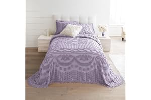 BrylaneHome Bedding Lightweight All Season Georgia Chenille Bedspread Ultra-Soft 100% Cotton with Medallion Pattern - King, Lavender Gray