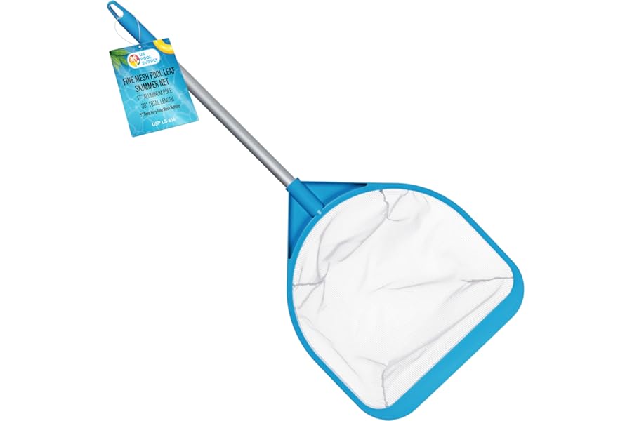U.S. Pool Supply Pool and Spa Skimmer Net with Pole, 30" Long Handheld Fine Mesh Pool Skimmer Net - Hand Held Spa, Hot Tub, P