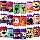 SEPGLITTER 18Pcs Halloween Can Cooler Sleeves Neoprene Beer Drink Cover | Insulated Neoprene, 12Oz Cans, Keeps Beer Cold, 18 Design, Beer Drink Can Bottle Cooler Sleeves, Halloween Party Supplies
