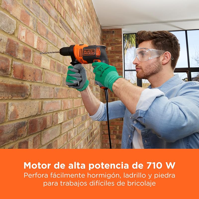 Broca de martelo com fio black + decker beh710k 710 w 13 mm mandril com alça lateral inclui 4 brocas e estojo laranja/preto