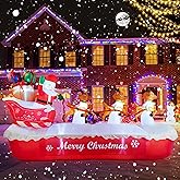 COOLWUFAN 10 FT Christmas Inflatables Outdoor Decorations Santa Claus on Sleigh, Blow Up Cute Elks Pulling Santa's Inflatable Yard Decoration with Lights for Christmas Party, Outdoor, Garden Lawn