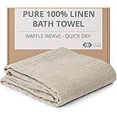 Thing Stories Pure 100% Linen Bath Towel - 30x60-inch Lightweight Travel Towel - Linen Beach Towel Waffle Weave Quick Dry Hair Towel - Thin Towels for Bathroom