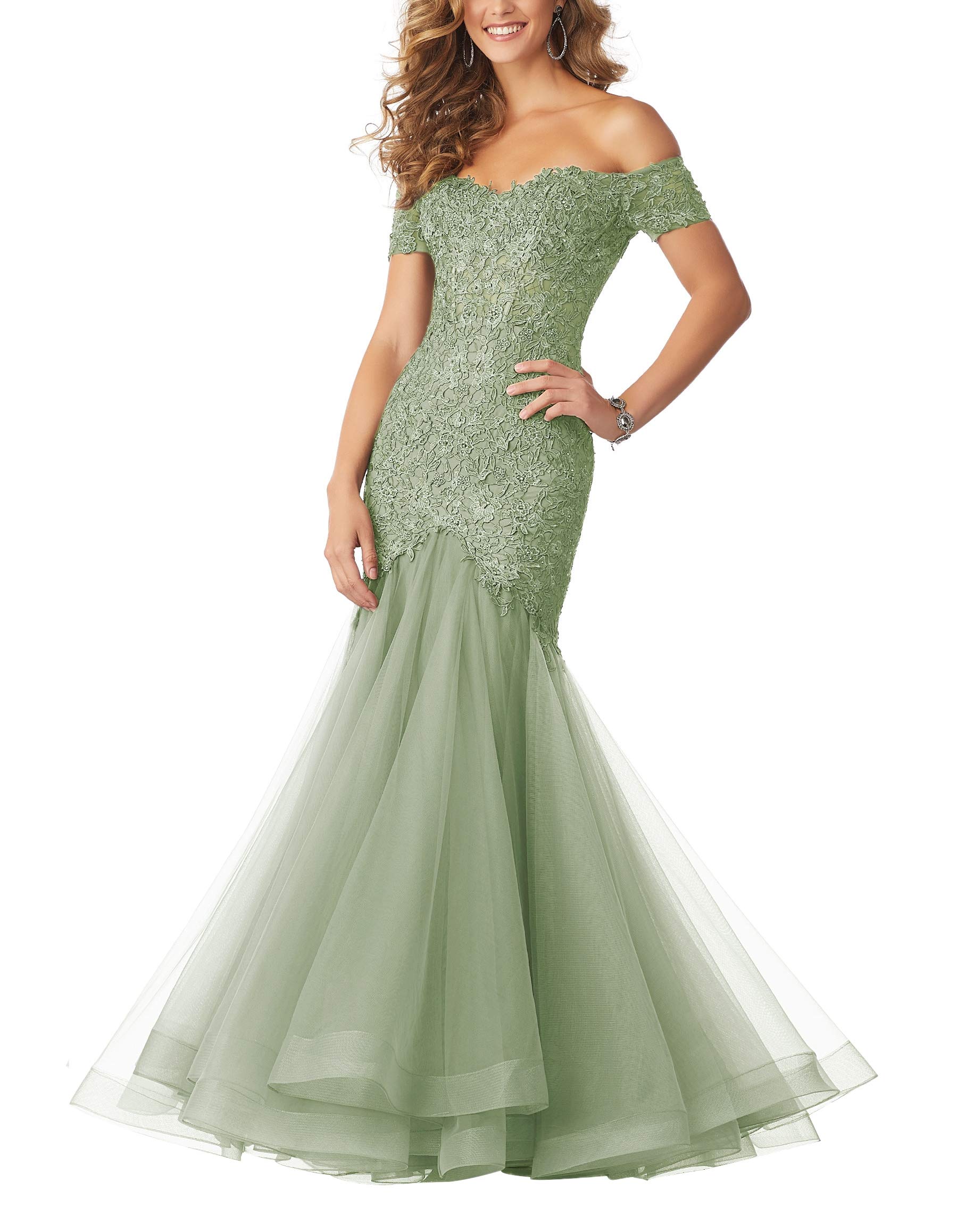 MythLove Women's Formal Dress Prom Gown Off The Shoulder Tulle Lace