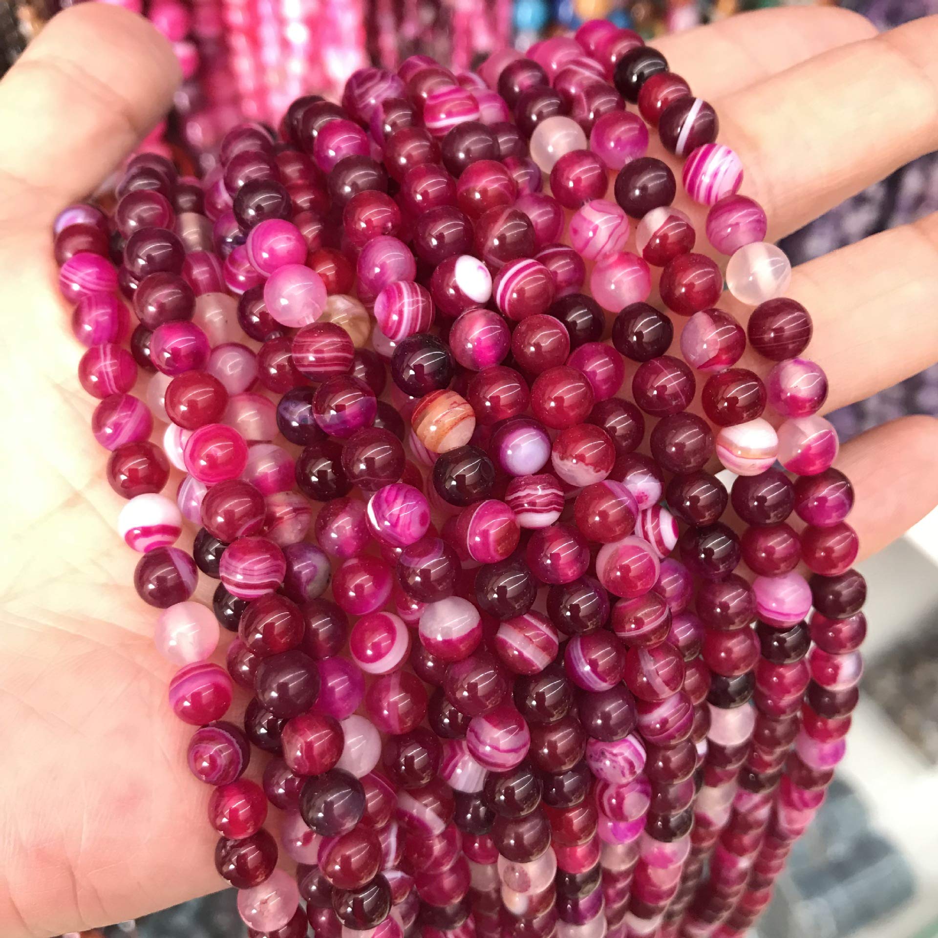 Natural Gemstone Stripes Lace Agate Beads, 8 mm 6 mm 4 mm, Polished and Matt, Round Shape for Jewellery Bracelet, Chain Jewellery Making, Choice of Colours 4mm 25 Stück Pink Fuchsia Polished
