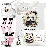 Xuniea 5 Pcs Panda Gifts for Women Panda Lover Present Includes Canvas Tote Bag Makeup Bag Stainless Steel Tumbler Keychain Socks for Birthday Party Favors Christmas