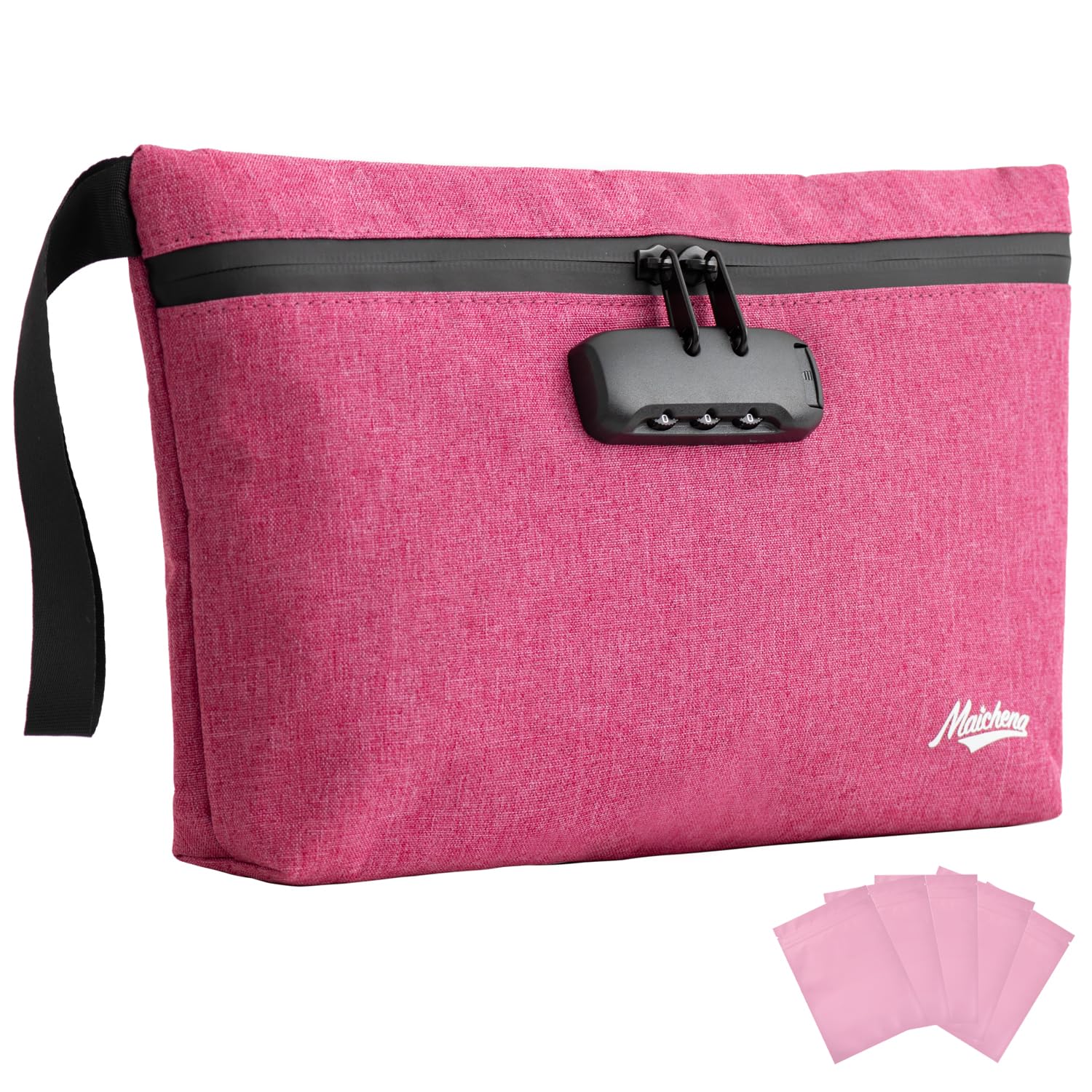 Photo 1 of MAICHENG Smell Proof Bag with Combination Lock 12.6"x7.5" Large Storage Container Travel Medicine Lock Bag Money Organizer Pouch Great Christmas Gift Halloween Pink Candy Pouch Makeup Bag