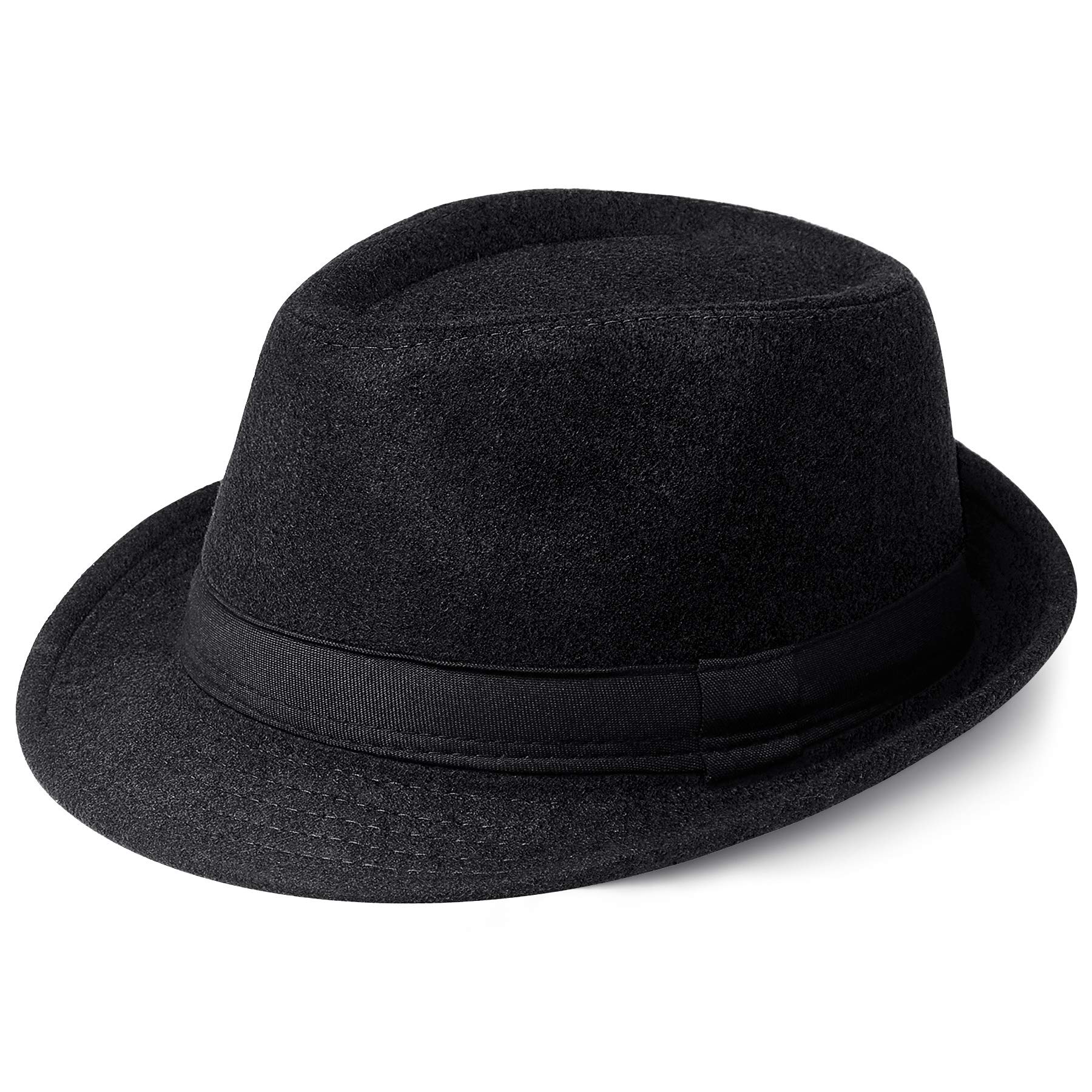 Coucoland Fedora Hats for Men Panama Summer Beach Sun Jazz Cap Linen Panama Hat Trilby Holiday Traveling Hat (Felt Black)