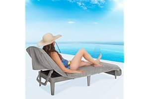 American Soft Linen Chaise Lounge Covers with Pocket, 86"x32" Oversized Beach Pool Lounge Chair Towel, Gray