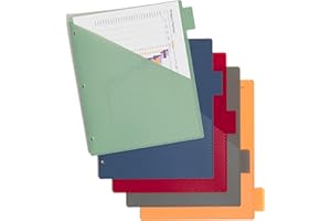 U Brands Poly Performance 5-Tab Dividers with Pockets, Set of 15, Assorted Core Colors, 3-Hole Punched