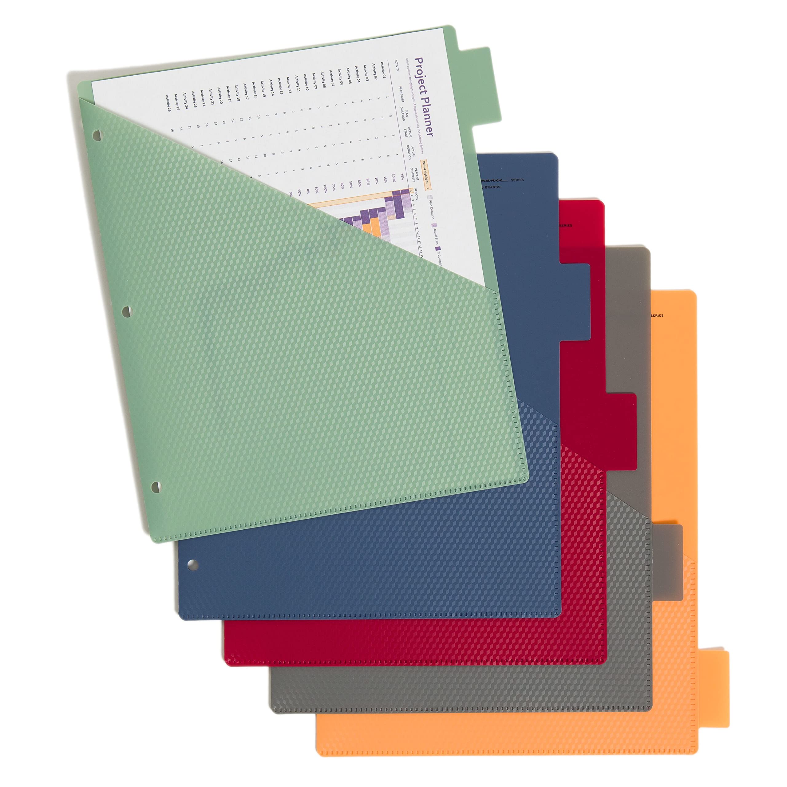 Photo 1 of U Brands Poly Performance 5-Tab Dividers with Pockets, Set of 15, Assorted Core Colors, 3-Hole Punched
