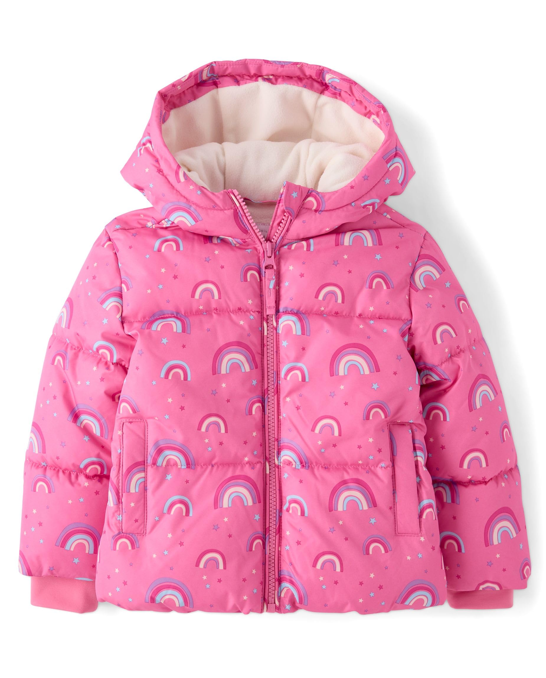 The Children's Place,Baby Girls,and Toddler Medium Weight Wind-Resistant, Water-Resistant Puffer Jacket,Jazzberry Rainbows,5 Years Image