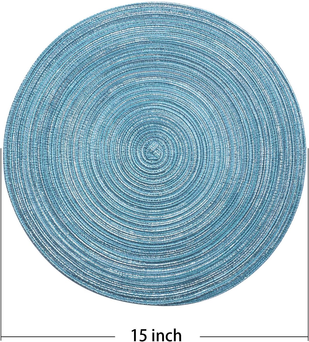 AHHFSMEI Round Placemats Set of 6 Round Braided Place mats 15 Inch Table Mats for Dining Tables Washable Heat Resistant Place mats for Party BBQ Christmas and Everyday Use (Blue Silver): Kitchen & Dining