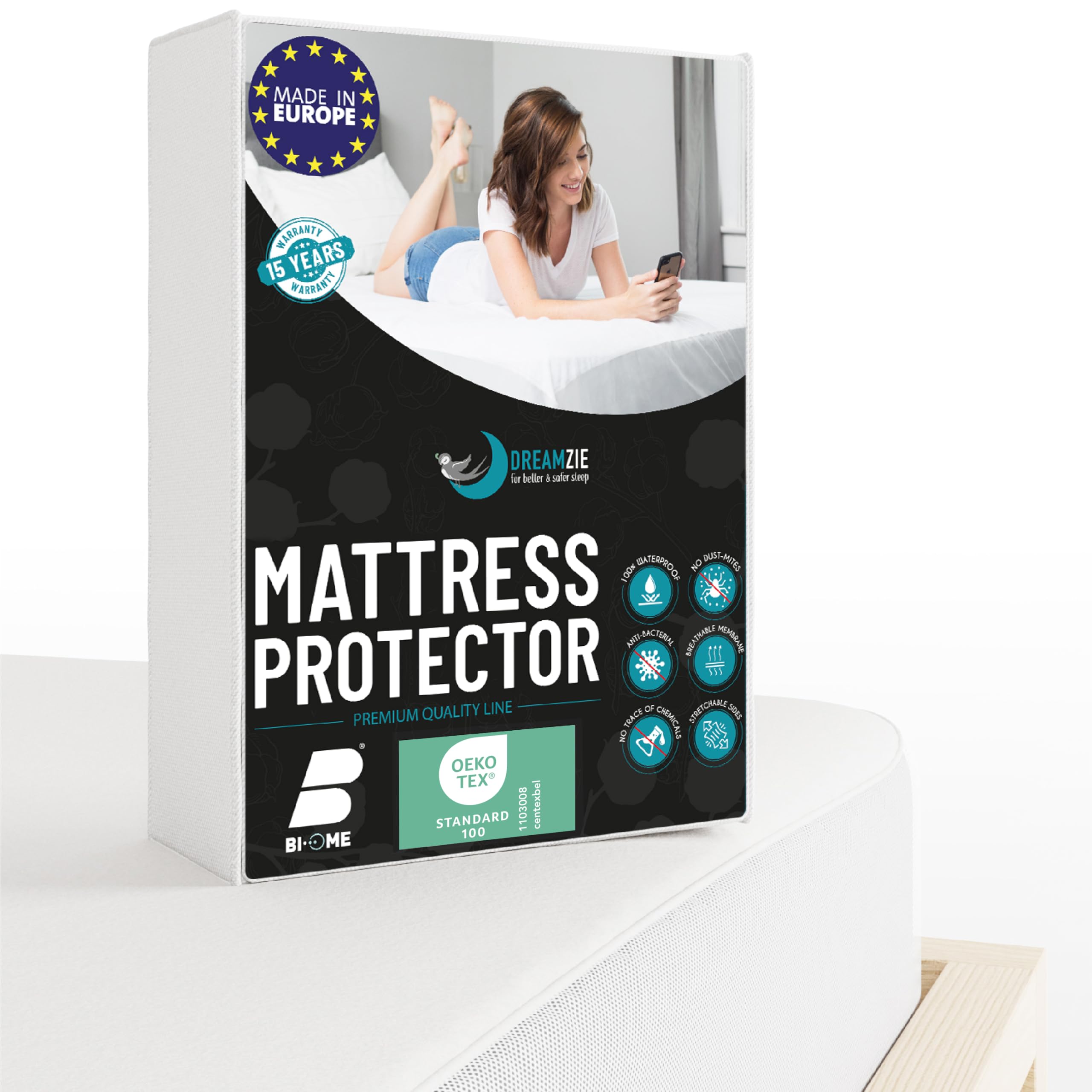 Waterproof Mattress Protector Small Double 120 by Dreamzie (Made in EU and OEKO TEX) - Small Double Mattress Protector 28cm Deep (4ft x 6ft 6")