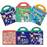 DmHirmg Sticker Book for Learning Toys, Static Sticker for Toddler Toys, Reusable Sticker Scenes Book(Space,Vehicles,Season)