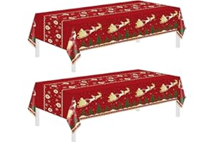 CHILDOM Christmas Tablecloth,2 Pack Disposable Plastic Tablecloths for Rectangle Tables 54"x108",Christmas Decorations,Red Reindeer Table Cloths for Home,Dinner,Xmas Table Cover for Outdoor,Picnic,Birthday