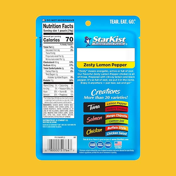 STARKIST CHICKEN CREATION ZESTY LEMON PEPPER, SINGLE SERVE POUCH, 2.6 OZ