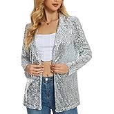 Ypser Women's Sequin Blazer Open Front Sparkle Jacket Glitter Coat for Evening Party
