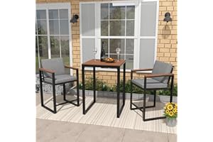 NATURAL EXPRESSIONS 3-Piece Bar Table and Chairs Set, Outdoor Bar Set with Fauxwood Armrest, Water-Resistant and Removable Cushion, All Weather Bar Height Patio Table and Chairs for Backyard, Home