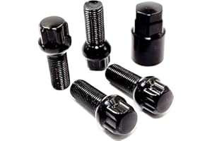VERITEK PERFORMANCE Set of 4 Veritek 14x1.5mm 2.10 Inch 28mm Shank Length 19mm 21mm Key Hex R12 OE Black Ball Seat Wheel Bolt Locks for Mercedes Audi VW Volkswagen Factory Wheels