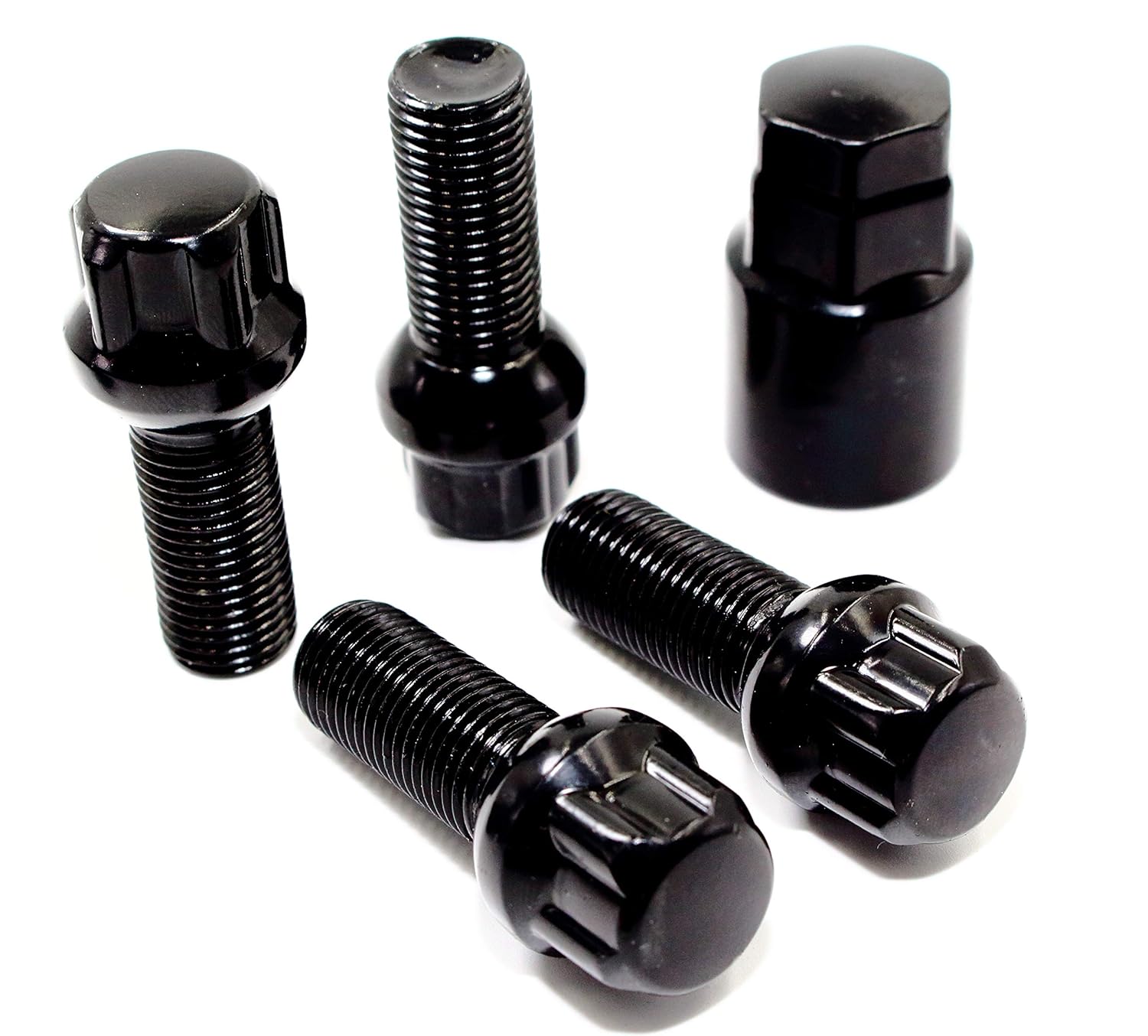 Set of 4 Veritek 14x1.5mm 2.10 Inch 28mm Shank Length 19mm 21mm Key Hex R12 OE Black Ball Seat Wheel Bolt Locks for Mercedes Audi VW Factory Wheels