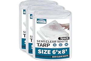 TARPAL 6'x8'（3pack） Semi Clear White Tarp Waterproof Green House Cover with Grommets 7.5mil Clear Poly tarps for Gardening,Farm, Garden,Chicken Coops，Outdoor