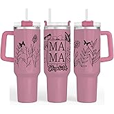 Personalized 40oz Tumbler With Handle and straw | Stainless Steel Insulated Tumbler | Travel Cup | Double Wall Coffee Cup for Hot and Cold Drinks | Light Pink Shimmer