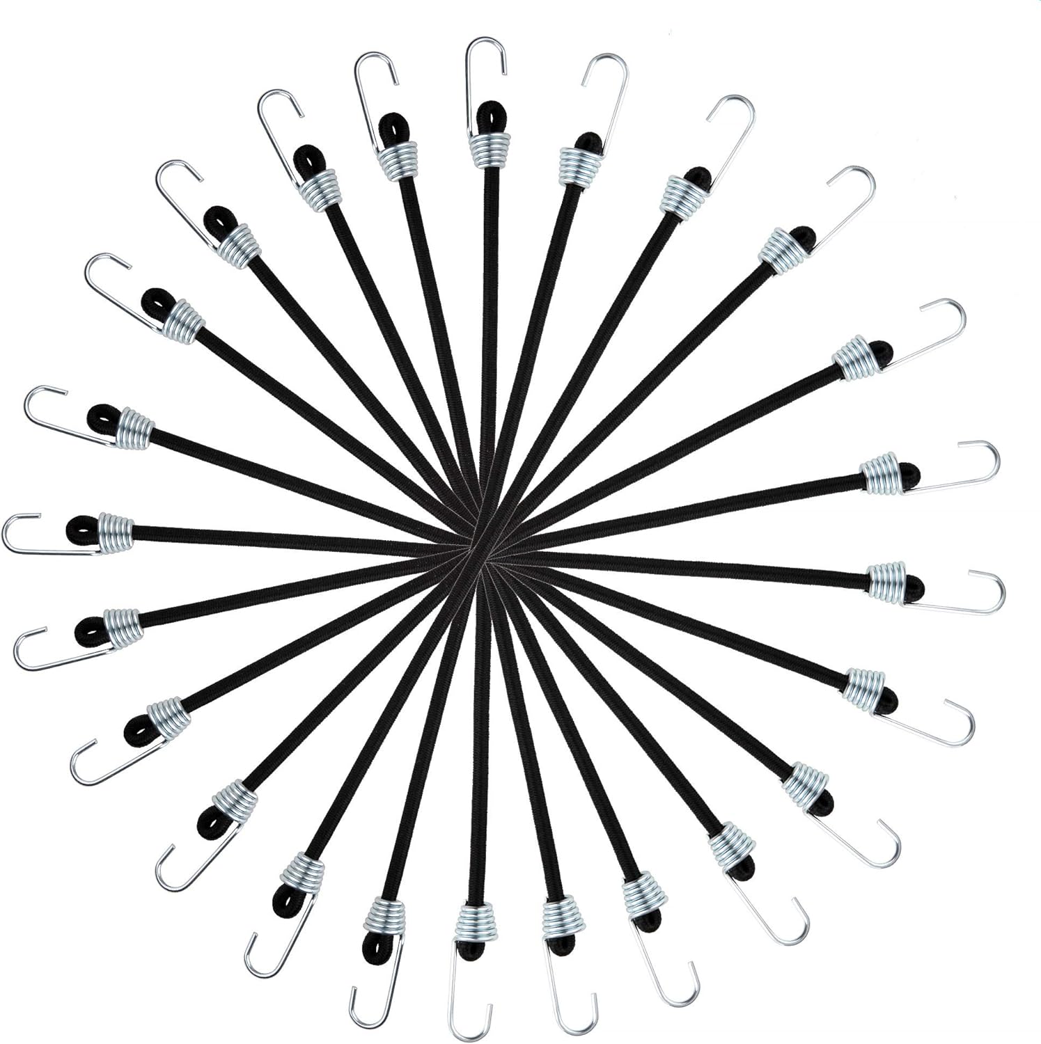 SONKERG 12Pcs Bungee Cords, 9 Inch Premium Rubber Stretchy Bungee Cords with Hooks for Bikes, Camping, Tools, Carrying and 0rganizing Things. (Black) - - 