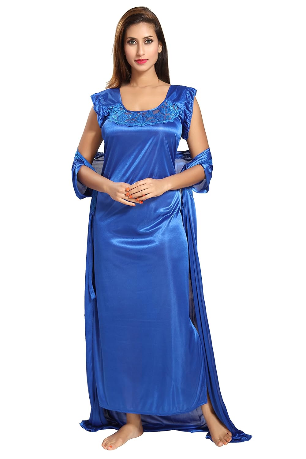noty women's satin nighty - 2 pc- nighty with robe