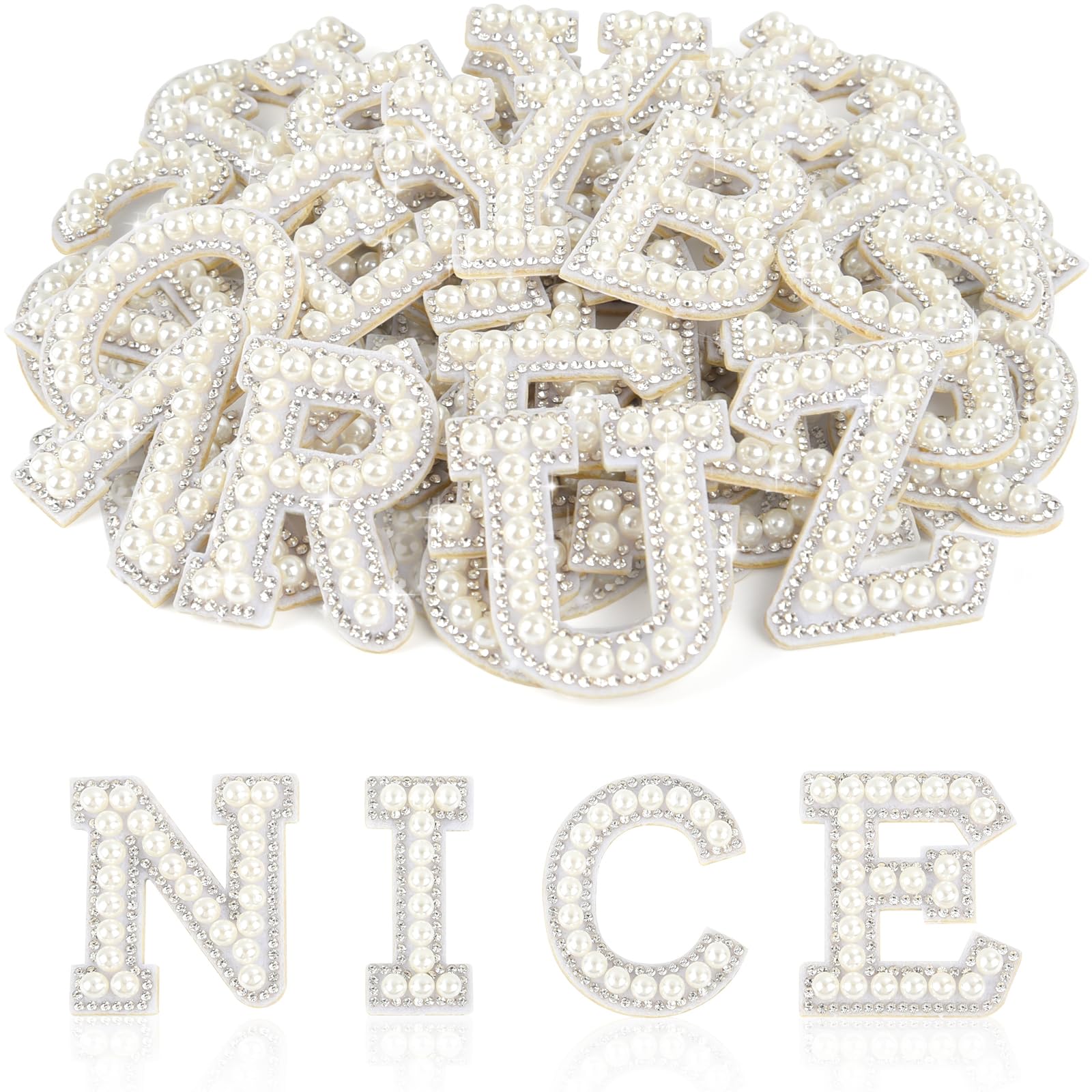 Photo 1 of **ONLY 2 PATCHES, 6'S OR 9'S** ASTARON 52 Pcs Self Adhesive Letter Patches Pearl Rhinestone Letter Stickers, Glitter Rhinestone Letters A-Z Embroidered Applique Patches Alphabet Cloth Patch for Clothes, Bags, Hat, Phone Case, DIY