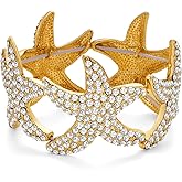 ENSKEFEN Chunky Starfish Bangle Bracelets for Women Trendy Shiny Crystal Sea Star Elastic Bracelet Vintage Boho Wide Starfish Bracelets Summer Beach Statement Bracelet