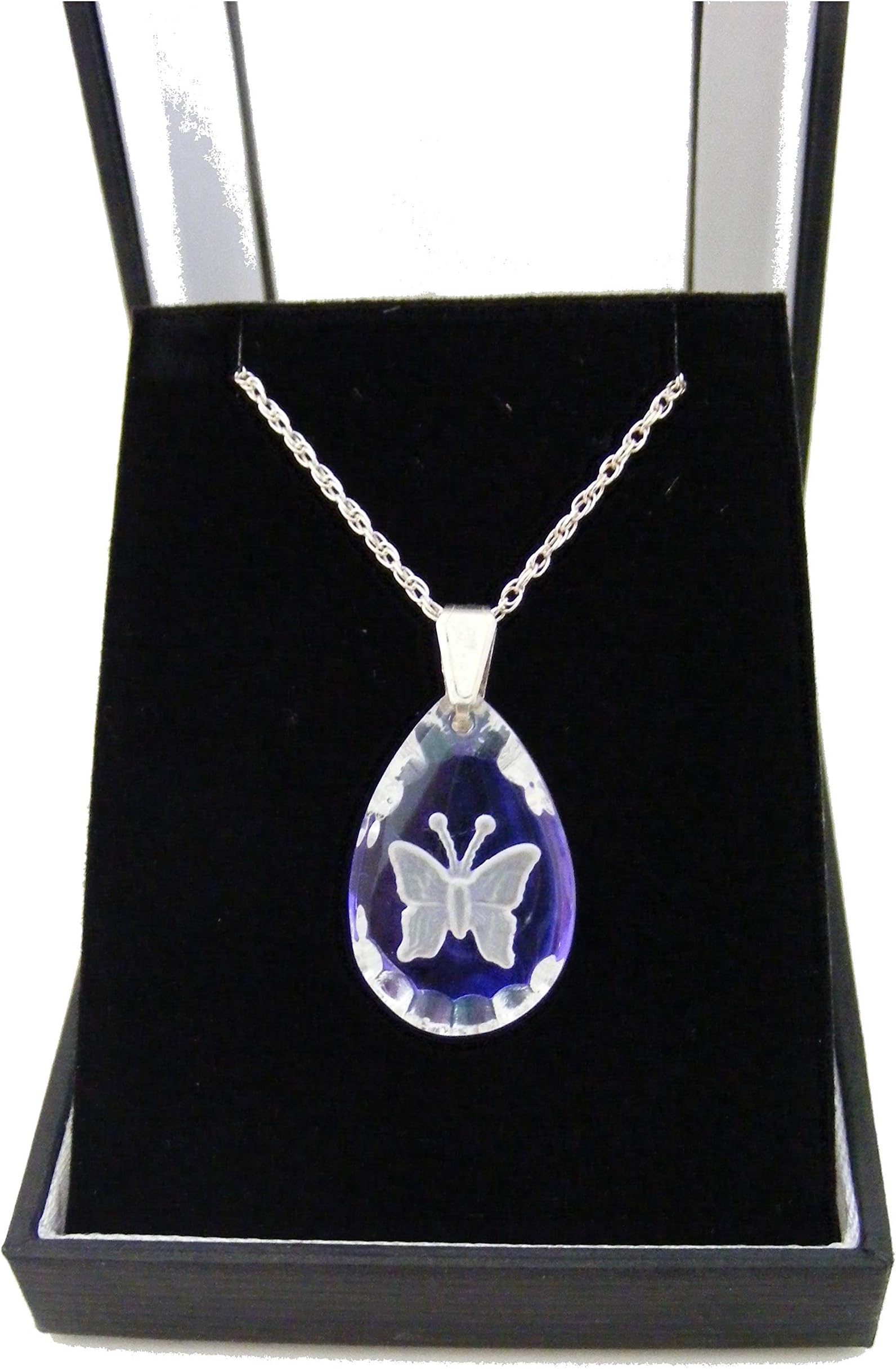 Ice Blue Small Teardrop Butterfly Crystal Pendant