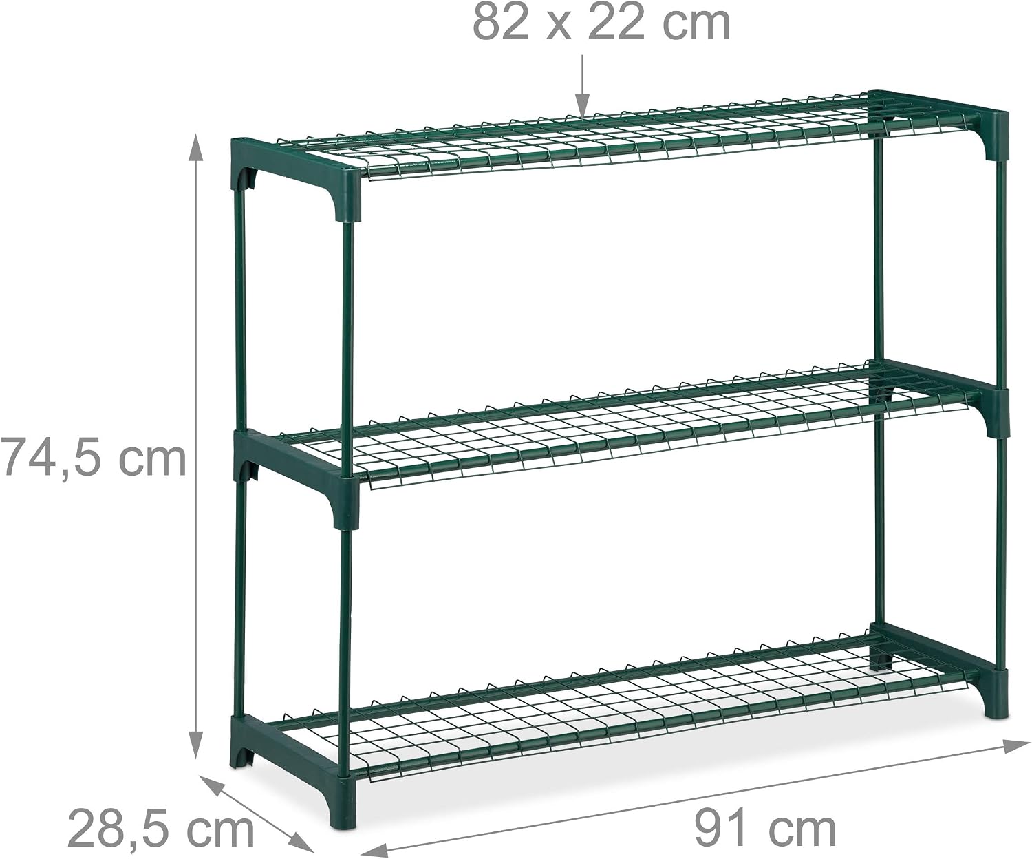 Relaxdays Plant Stand, 3 Tiers, Storage for Flower Pots Indoor, Iron & Plastic, H x W x D 74.5 x 91 x 28.5, Green, Steel - Image 5