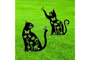 2Pcs Metal Cat Garden Statues HADEEONG Decorative Garden Stakes Black Ornaments Cat Lover Gifts for Lawn Ornaments Yard Patio